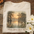 Where Mercy Meets Me Shirt | Christian Easter Shirt | Southern Faith Tee | Bayou Swamp Cross T-Shirt